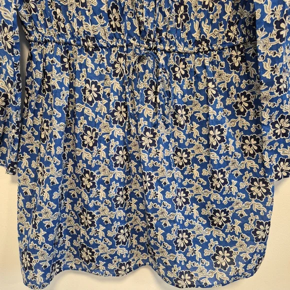 J. Crew Tiered Tie Front Beach Dress Cobalt Blue Floral Cotton Vneck Mini Sz XS - Picture 6 of 16